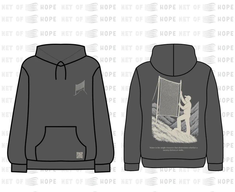 Gray Net of Hope hoodie, front view